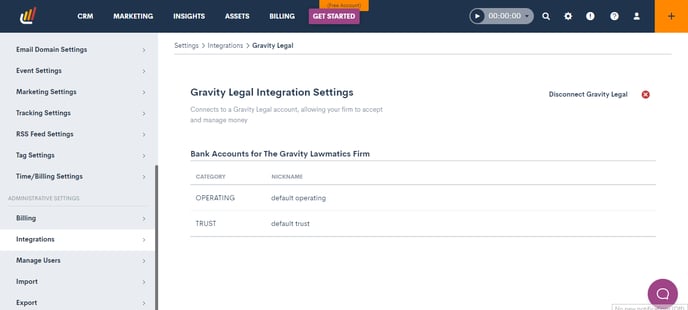 Lawmatics Settings - Gravity Legal Integration