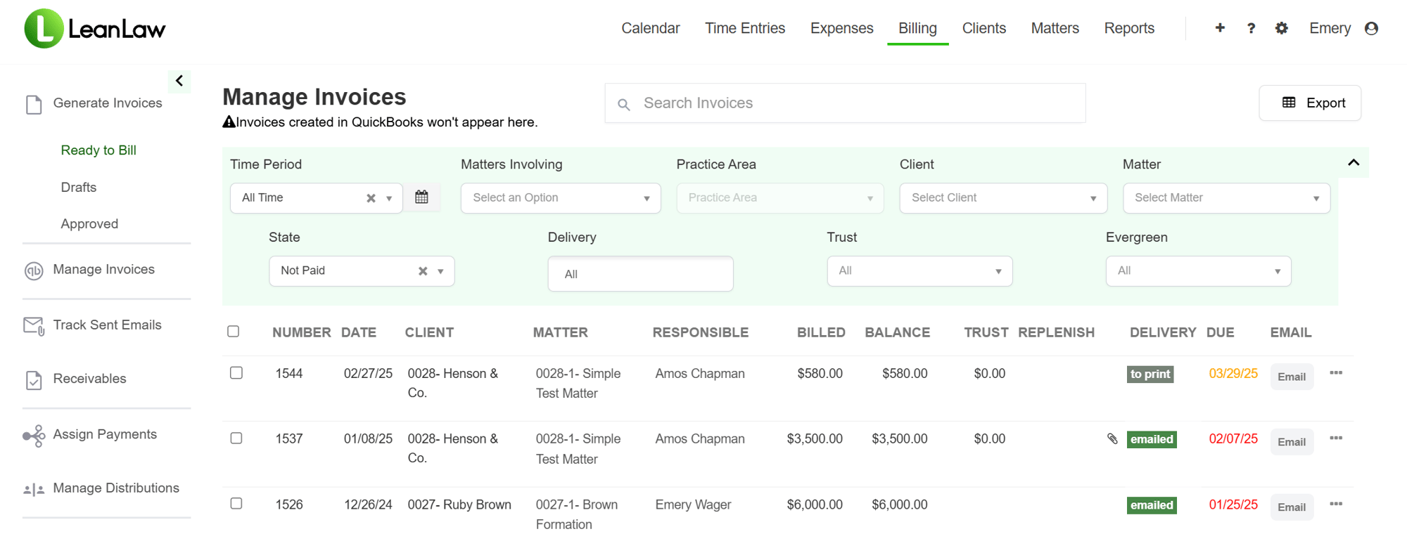 Invoice Home - LeanLaw