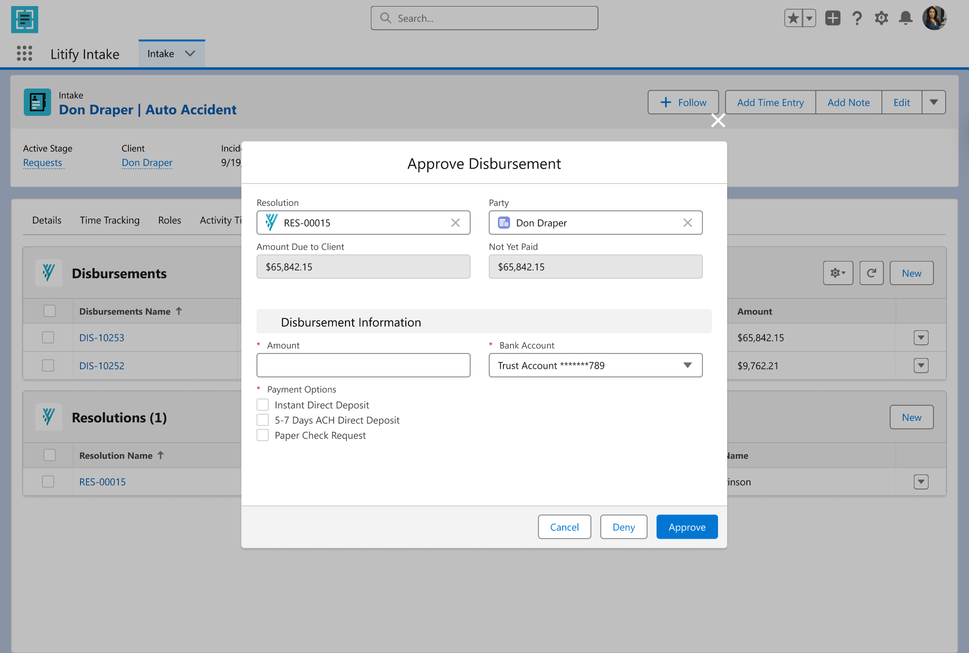 Litify - Approve Disbursement