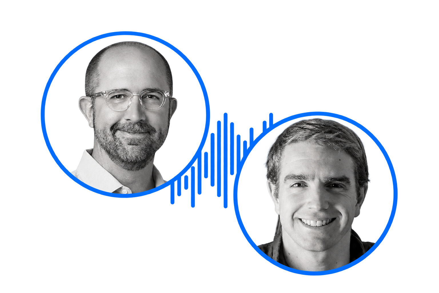 Podcast Portraits with Blue Waveform