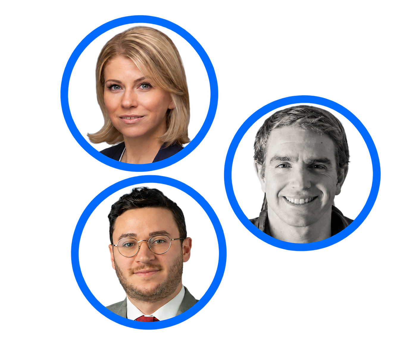 Three Blue-Circled Professional Headshots