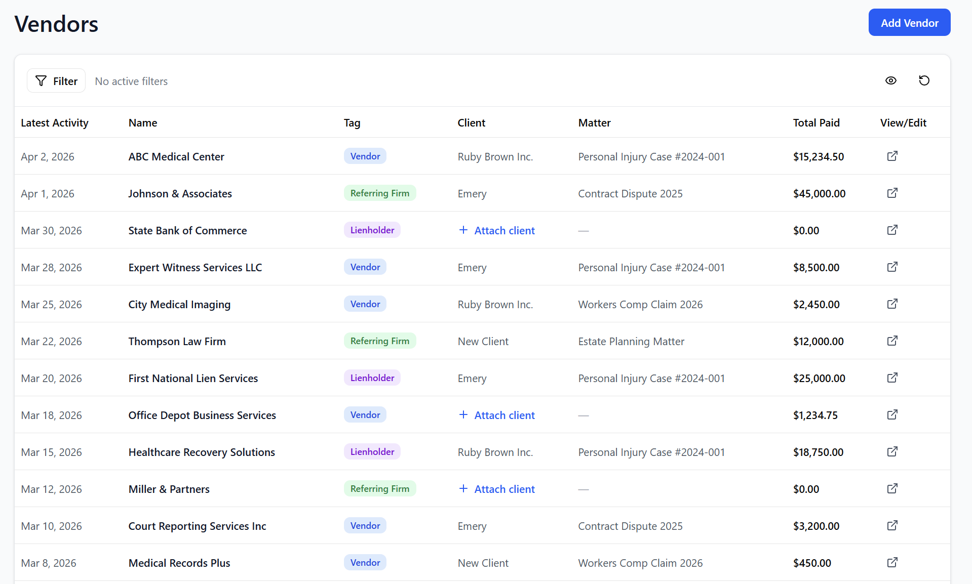 Vendor Payments Screen