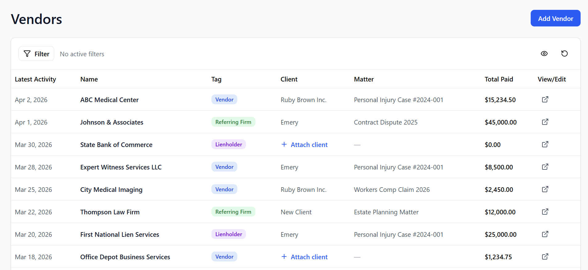 Vendor screen